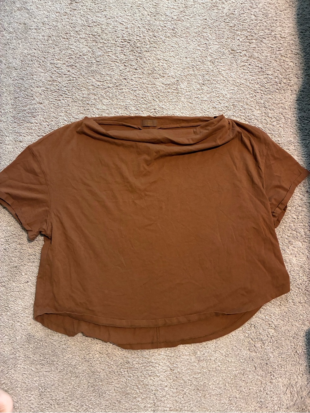 Nuuds Women's Brown Short Sleeve Draped Neck Top